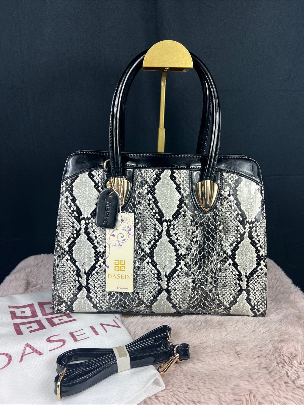 Dasein Python Faux Patent Structured Satchel Crossbody NWT